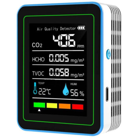 Moniteur de qualité de l'air intérieur 5 en 1, détecteur portable précis de CO2, TVOC, HCHO, température et humidité, testeur de qualité de l'air pour maison, bureau, école, hôtel, voiture