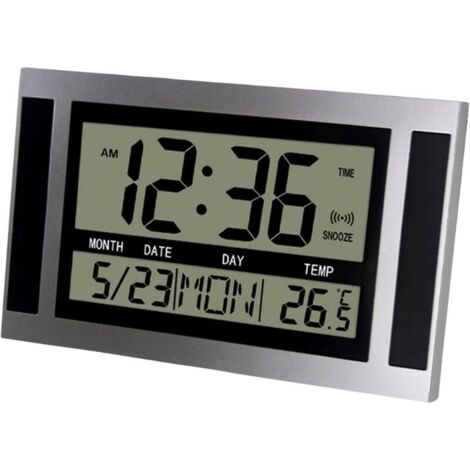 Horloge Murale NuméRique LCD Grand Nombre Temps TempéRature Calendrier Alarme Table Horloge de Bureau Design Moderne Bureau Argent