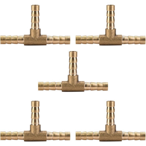 5 pièces 6 mm Raccord en laiton, 3 voies en forme de T, raccord pour tuyau d'air gaz eau carburant, connecteur en T barbelé
