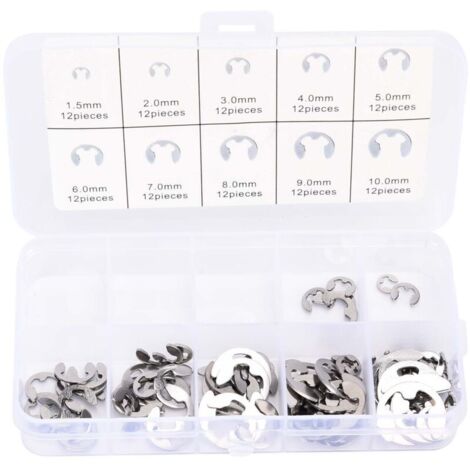 Circlips Interne, Anneau de Circlips Interne, E Clip Anneau, Ensemble de Circlip en Acier Inoxydable E-Clip, Lot de 120 anneaux de retenue à clip E - En acier - 10 tailles - Bouton pression interne (1/4)