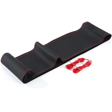 Couvre volant en cuir souple sur le volant de la voiture avec aiguille et fil Accessoires intérieurs rouge