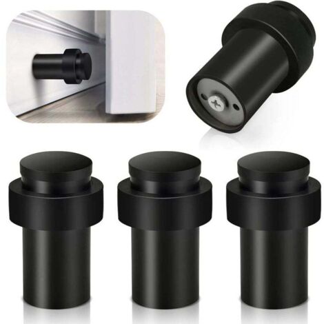 Lot de 4 butées de porte robustes en acier inoxydable pour plinthes, butée de porte en caoutchouc noir, butée de porte moderne montée au sol, protection murale haute avec pare-chocs amortisseur sonore