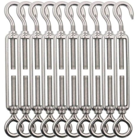 Tendeur Cable Crochet M5 (Crochet et Oeil), Tendeur Fil Acier/Tendeur Cable INOX en Acier Inoxydable 304 pour Fil a Linge, Cable Acier, Corde Acier -10 Pièces