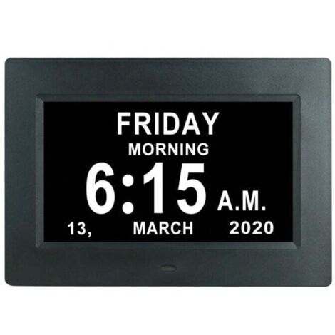 Pouce LCD Horloge Numérique Calendrier avec Date Jour Et Heure Horloge Non-Abrégée Auto Dimming 8 Langues HD Display Rappel pour Alzheimer Les Personnes âgées et Les Enfants (1/4)