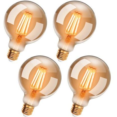 Lot de 4 Ampoules LED Edison Vintage G95 E27, 6W, Blanc Chaud 2200K, Ampoule Rétro à Filament, Equivalent à Ampoule Incandescente 54W, Non-Dimmable