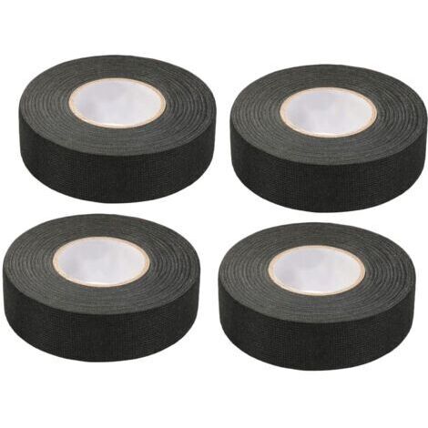 4 Pièces Noir Ruban Adhésif Auto (1.5 cm x 15 m) - Ruban Chiffon de Voiture, Ruban Adhesif Haute Temperature, Scotch Noir Resistant, Scotch Tissu, Bande de Harnais de Câblage de Voiture