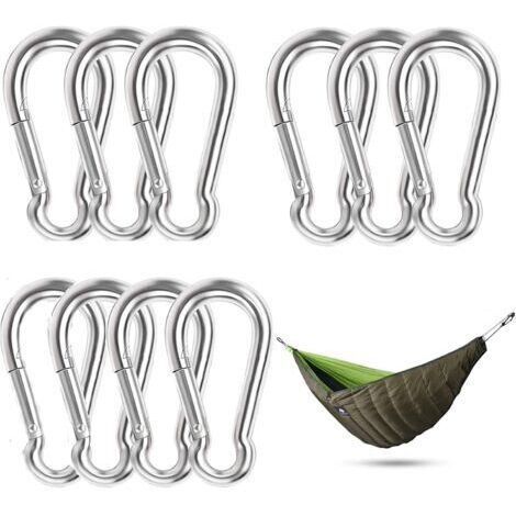 10 Pièces Mousqueton en Acier Inoxydable Attache Mousqueton Clip Mousqueton Étanche Résistant à la Rouille Durable pour Sports Hamac Pêche Balançoire Camping Maison Horticulture Décoration