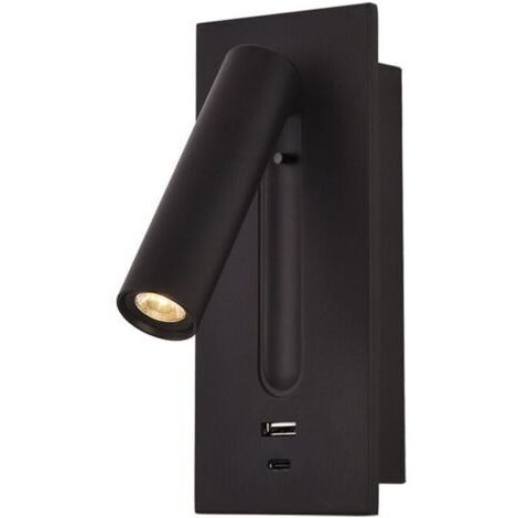 Liseuse LED Lampe de Chevet Interrupteur Caché Lampe de Chevet, Type C Lampe de Chevet Encastrée Applique Murale Lampe de Lecture, Rotatif à 350° Pliable à 90°, 3W Lumière Chaude 3000K, couleur noir