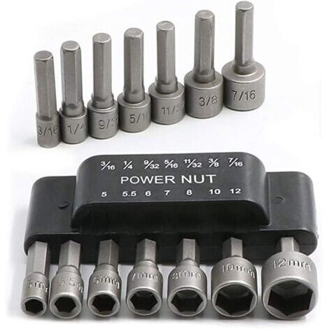 Ensemble de 14 forets pour tournevis à écrou électrique, adaptateur de douille hexagonale 1/4" Kit d'outils de réparation pour tournevis à boulon