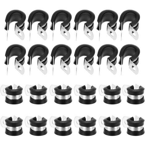24 pièces Colliers de Serrage en Acier Inoxydable 10mm Colliers de Fixation de Tubes P-clips avec Revêtement en Caoutchouc pour l'Électricité Automobile Tube Tuyau Fil Corde Câble