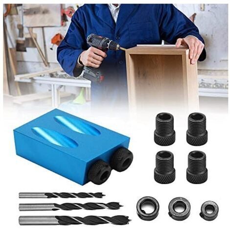 14PCS Gabarit de Trou de Poche, 15° Guide de Menuiserie Positionneur de Trou Oblique, Localisateur de Trou Oblique d'Alliage d'Aluminium avec Adaptateur pour Trou de 6/8/ 10mm (1/5)