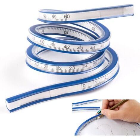 2PCS Regle Flexible en PVC + Métal 60cm Règle Courbe Cintrable Clairement Flexible Curve Règle Deux Escalader Portable pour Bureau Ecole Studio Dessin Technique Vêtement Menuiserie - Bleu