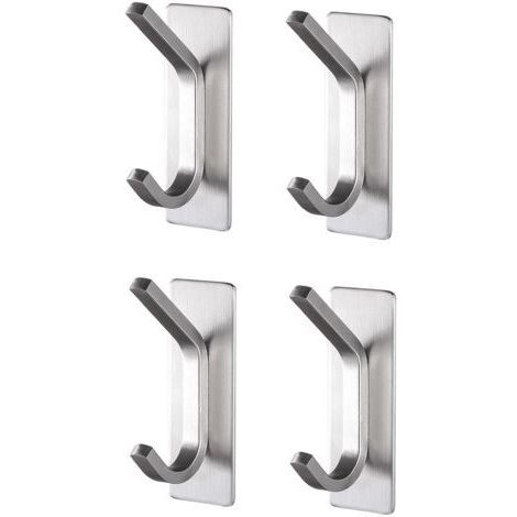 Lot de 4 supports de salle de bain, autocollants, acier inoxydable, argent