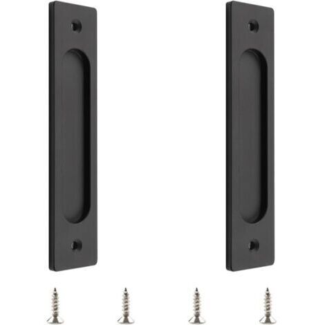 Poignée de porte coulissante rectangulaire, poignée de porte coulissante encastrée en aluminium avec vis de montage, adaptée aux portes coulissantes (noir mat, 2 pièces) (1/5)