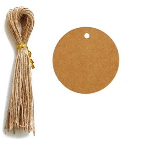 100PCS Étiquettes Kraft,Étiquette Cadeaux,Étiquette Ronde 4x4cm Kraft Étiquettes Étiquettes Vierges pour Mariage,Anniversaire,Noël (Marron)
