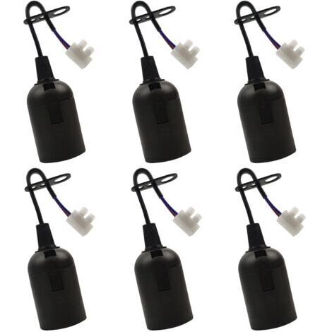 6 PCS Douille de Lampe E27 Support d'ampoule E27 rénovation Douille Noir Douille de Bâtiment avec Câble Douille de Chantier 4A 250V Base de Lumière Douille de Suspension (max.60W)