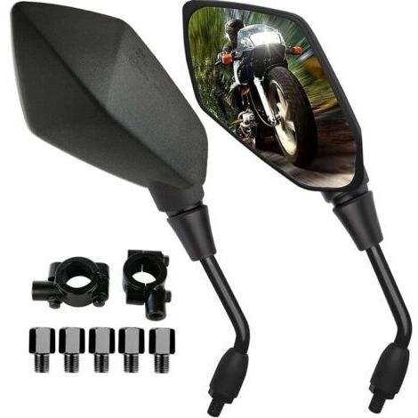 Rétroviseurs Latéraux de Moto, Lot de 2 Rétroviseurs Moto Universels avec Embouts de Guidon 7/8", 5 Boulons Filetés 10mm et 8mm Inclus pour Moto Vélo