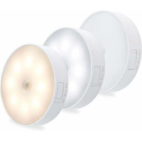 Veilleuse LED Detecteur de Mouvement Interieur, Lampe Led Rechargeable par USB,1W Lumière LED Automatique avec 3 Modes pour Cuisine, Chambre, Couloir, Escalier, Garage, Lot de 3