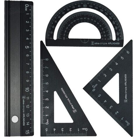 Ensemble de règle d'échelle d'architectes en métal - Ensembles de géométrie de Dessin Technique 4 PCS, Outil de géométrie mathématique, rapporteur, Triangulaire (Noir)