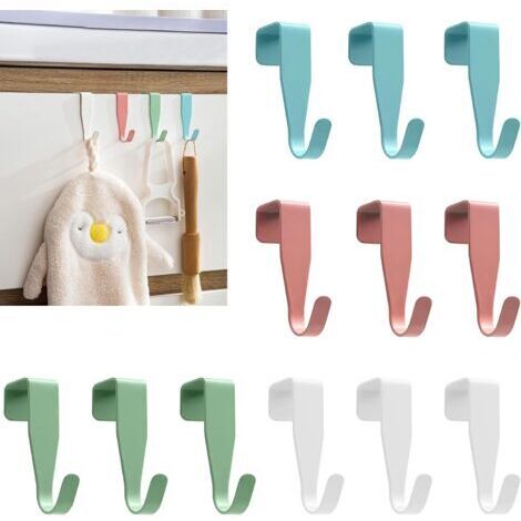 Crochets de Porte Coloré, 12pcs Crochet de Porte en Acier Inoxydable, Crochets pour Rebord de Porte Tiroir, Patère pour Porte Sans Perçage pour Cuisine Salle de Bains Chambre à Coucher