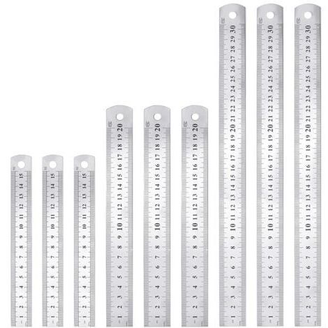 9 PCS Règle en Acier Inoxydable 15cm 20cm 30cm Règle Metallique Taille Double Face Regle Menuisier Antirouille Durable pour Etudiants Ingénieurs Architectes Enseignants Designers Bureau (1/5)