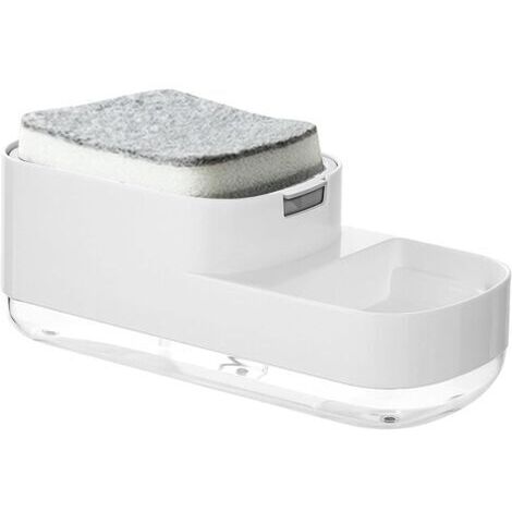 Distributeur de savon à vaisselle, distributeur de savon pour évier de cuisine, distributeur de liquide vaisselle 2 en 1 avec porte-éponge, équipé d'une éponge et adapté pour évier de cuisine (blanc) (1/5)