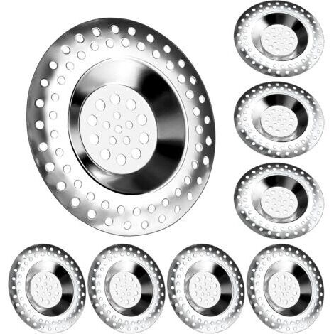 Bouchon de crépine d'évier en acier inoxydable 8 pièces Attrape-cheveux Bouchon de cheveux Couvercle de drain de douche Protecteur de drain Filtre de vidange Bouchon de douche Couvercle de trou (1/5)