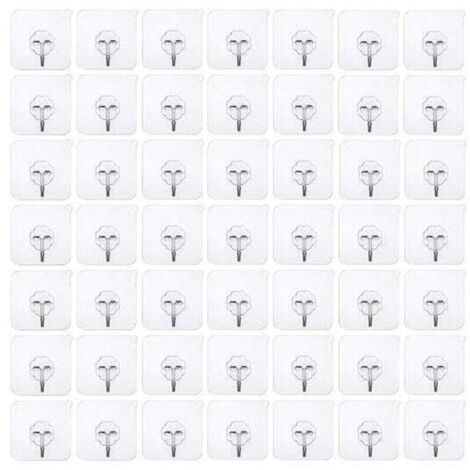 50 pièces crochets adhésifs sans perçage Crochet sans perçage auto-adhésif, crochet mural transparent, crochet adhésif transparent crochet de porte patère étanche idéal pour cuisine salle de bain mur