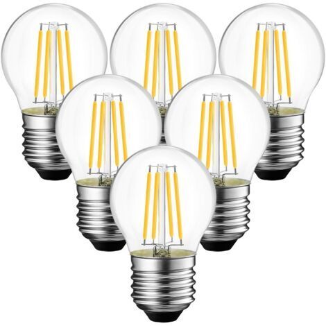 Ampoule, 4W Ampoule LED E27 Filament G45, 470 lumens Equivalente à Ampoule Halogène Vintage 40W, 2700K Blanc Chaud, Non réglable,Lot de 6