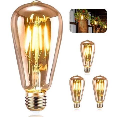 Ampoule LED Edison, E27 Vintage Lampe Décorative Rétro Antique ST64 4W LED Filament Blanc Chaud pour Restaurant Café Bar Ampoules à Incandescence (3 Pièces)