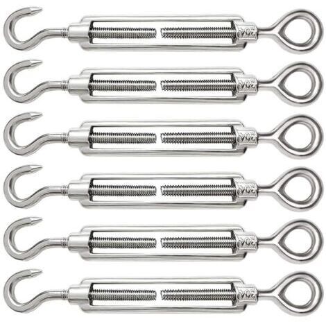 6 Pièces Tendeur Cable M6 Tendeur Cable Inox 304 Réglable Crochet de Ridoir et Oeil pour Tendeur de Fil Cable Acier Corde Crochet Tendeur Accessoires
