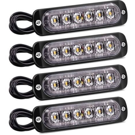 4PCS feux latéraux stroboscopiques, barre lumineuse d'avertissement de danger à 6 LED, balise de panne ambre, feux clignotants d'urgence, étanches 12V 24V universels pour camion de voiture