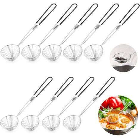 9 Pcs Passoire à Fondue Passoire de Cuisine en Acier Inoxydable avec Poignées Passoire de Cuisine à Mailles Fines Passoire de Louche en Cuillère Mousse pour Légumes Champignons Viande Poisson Noir