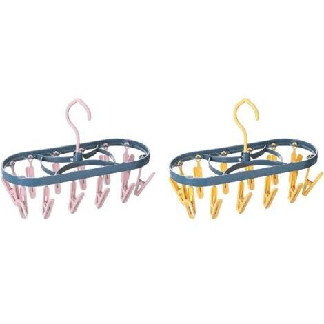Lot de 2 cintres de séchage en plastique avec 12 pinces, portables pour sous-vêtements, chaussettes, soutien-gorge, culottes, gants, intérieur et extérieur