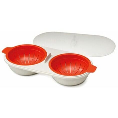 Pocheuse à œufs double pour micro-ondes, ensemble de chaudière à œufs en silicone comestible à 2 cavités - Orange