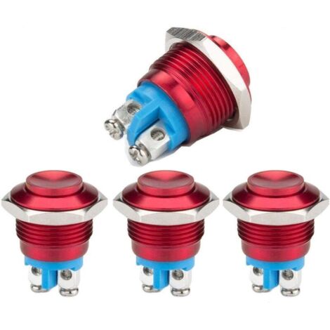 Interrupteur à bouton-poussoir momentané en métal de 16 mm, bouton rond, bouton de voiture, bouton de sonnette en métal (interrupteur à bouton SPDT), rouge étanche