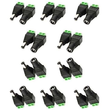 5,5mm x 2,1mm DC Femelle DC Mâle Adaptateur 12V DC Jack Connecteur Prise DC Fiche DC Tonneau pour Caméra CCTV LED Strip Bande LED ou d'autres Dispositifs de DC 5V-24V (10Femelle + 10mâle) (1/4)