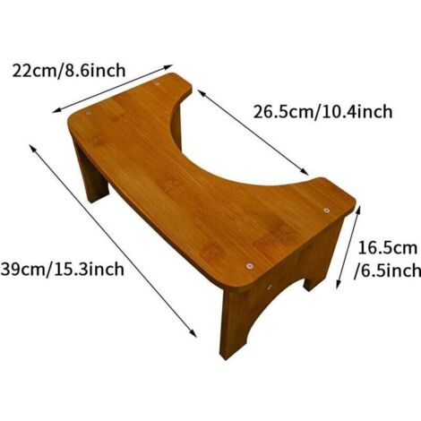 Tabouret de toilette, tabouret de toilette en bambou, tabouret de toilettes robuste en forme de C, siège de toilette antidérapant, repose-pieds pour la maison et la salle de bain (1/3)