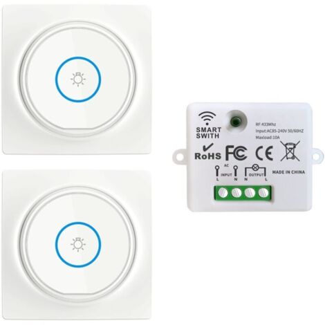 Interrupteur Sans Fil, Interrupteur Auto-générateur Mobile 433Mhz 220V Relais Mini récepteur Rf émetteur Radio Télécommande 100M Contrôle De Portée Pour La Lumière(2Interrupteurs 1Récepteur)