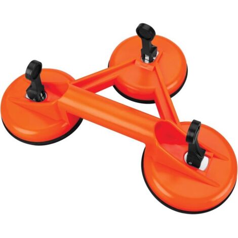 Poignée à ventouse triangulaire en verre - Verre extractif en aluminium - Charge maximale 135-150 kg - Verre extractif sous vide - Conservatoire pour un transport efficace du verre - Orange