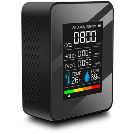 Compteurs de qualité de l'air, Moniteur de qualité de l'air 5 en 1, détecteur de CO2, température, humidité, compteur de CO2(Zwart)