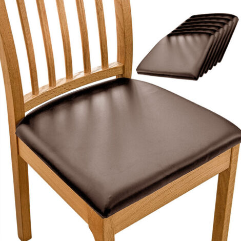 Housse Assise Chaise Lot De 6 Housse De Chaise Imperméable, PU Cuir Housse De Chaise Amovibles Extensibles Housse Assise Chaise pour Salle à Manger-Lot de 6-Brun