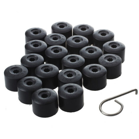 Lot de 20 cache-écrous de roue hexagonaux avec outil de démontage pour voitures, 17 mm, noir