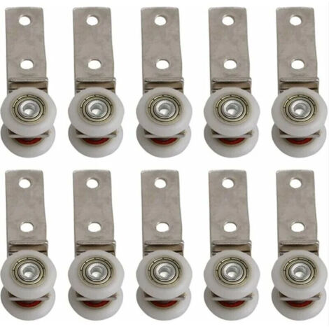 10 pack 1,9 cm Coude de conduit en métal Roulement Bloc de poulie avec deux Plastique de roue pour porte coulissante fenêtre Cabinet (1/4)