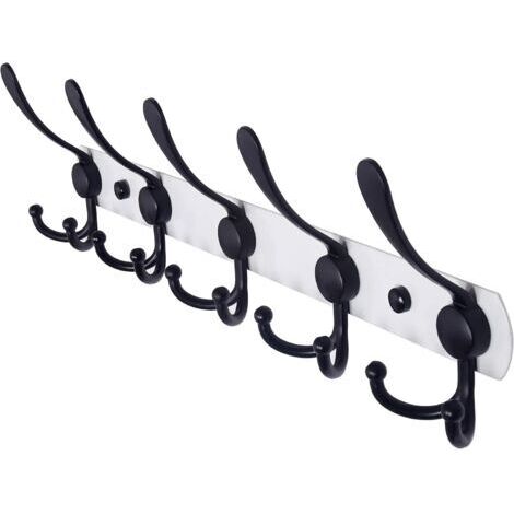 Porte-manteau mural, crochets muraux – Acier inoxydable extra résistant, 5 crochets, porte-manteau pour manteaux, chapeaux, serviettes, entrée, salle de bain (blanc et noir)