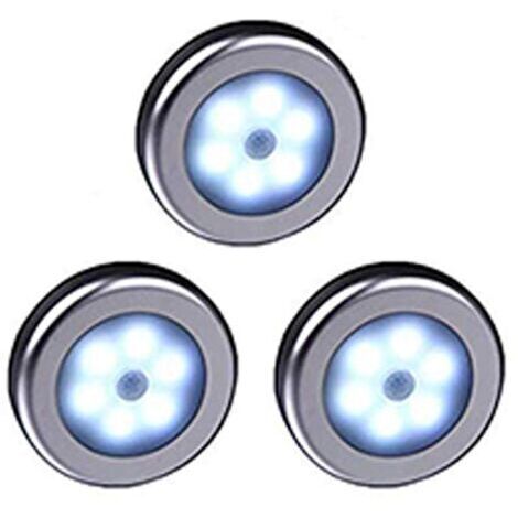 Lot de 3 luminaires LED avec détecteur de mouvement, à piles, avec fixation magnétique, pour dressings, armoires de cuisine, couloirs, escaliers, argent/noir