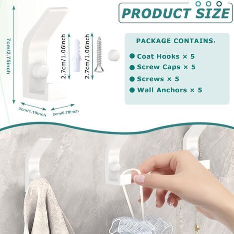 Crochets Muraux Robustes, 5 Pièces Pateres en Métal Avec Vis, Crochet Double Porte Serviette, Patère Porte Manteau Mural Crochets Chapeau, Accroche serviette Pour Salle De Bains Chambre (Blanc)