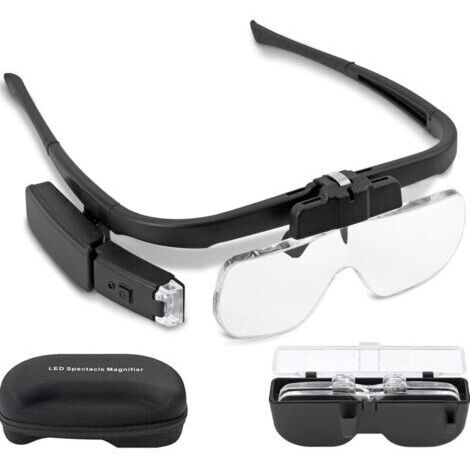 Loupe bandeau, nouv version loupe bandeau LED rechargeable loupe casque mains libres charge USB avec lumière et 3 lentilles détachables (1,5X-2,5X) pour la lecture, etc.