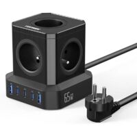 TOPREK 10-in-1 65W USB PD3.0 Steckdosenleiste. Erweiterungssteckdosenleiste mit 5 französischen AC-Steckdosen (4000W/16A). 65W GaN Tech Steckdosenleiste. 5 USB-Anschlüsse. Schnellladung. mit Schalter