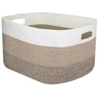 Panier à linge XXL en coton, carré avec poignées, 55 x 43 x 30 cm, blanc et marron